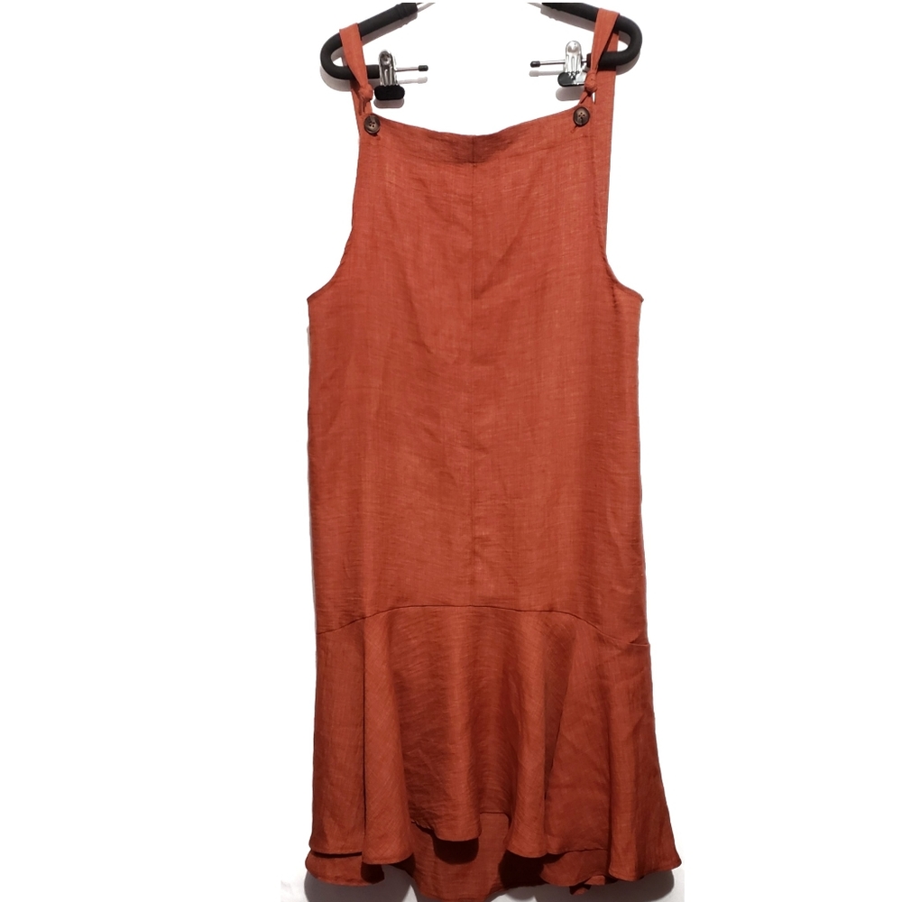 anna kaci orange coverall dress button tie